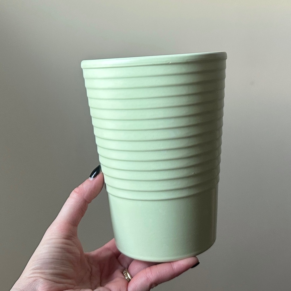 Vintage Mint Green Ceramic Flower Vase Made in Germany Ribbed Pottery - Picture 1 of 5